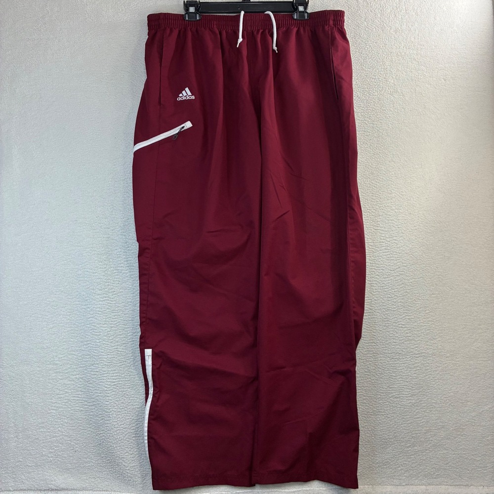 Y2K Adidas Baggy Track Pants Men XL Maroon Windbreaker Ankle Zip Sweatpants